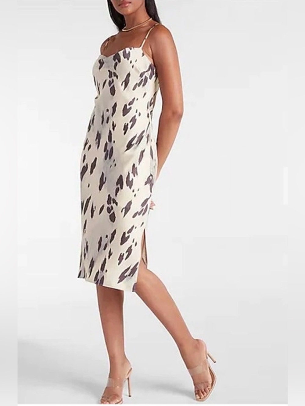 NWT Express Cream Slip Midi Dress with Soft Leopard Print